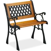Gartenstuhl mit Armlehne, belastbar, niedrig, Vintage-Design, Holz & Gusseisen, 73x62x 52,5 cm, natur-schwarz - Relaxdays von RELAXDAYS