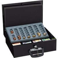 Relaxdays - Geldkassette abschließbar, Münzzählbrett & 4 Scheinfächer, Geldkasse Eisen, HxBxT 11,5 x 36 x 28,5 cm, schwarz von RELAXDAYS