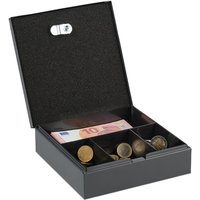 Relaxdays - Geldkassette abschließbar, entnehmbarer Einsatz, 4 Fächer, Barkasse aus Eisen, HxBxT: 6 x 17 x 17,5 cm, grau von RELAXDAYS