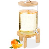 Relaxdays Getränkespender, 8 Liter, Kalt- & Heißgetränke, Bambus-Ständer, Thermometer, Bowle-Gefäß, transparent/ natur von RELAXDAYS