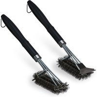 Relaxdays Grillbürste Edelstahl 2er Set, Grillrost-Bürste mit Schaber, 45 cm lang, Profi Drahtbürste dreireihig, schwarz Relaxdays Grillbürste Edelstahl 2er Set, Grillrost-Bürste mit Schaber, 45 cm lang, Profi Drahtbürste dreireihig, schwarz von RELAXDAYS