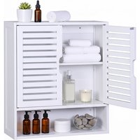 Relaxdays Hängeschrank Bad, 3 Fächer, HBT: 66 x 59 x 21 cm, Lamellentüren, Magnetverschluss, schmaler Wandschrank, weiß von RELAXDAYS