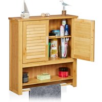 Hängeschrank lamell Bambus, mit Handtuchhalter, 3 Ablagen, 2 Türen, Badschrank, hbt: 66 x 62 x 20 cm, natur - Relaxdays von RELAXDAYS