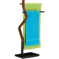 Handtuchhalter stehend, Handtuchständer, 2 Stangen, für Hand- & Geschirrtücher, Holz & Metall, schwarz/braun - Relaxdays von RELAXDAYS