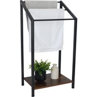 Relaxdays Handtuchständer mit Ablage, HxBxT: 80x43x28 cm, Industrial, 3 Stangen, stehender Handtuchhalter, schwarz/braun von RELAXDAYS