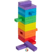 Relaxdays Holz Wackelturm, 48 Bausteine zum Stapeln, Würfel, für Kinder ab 3 Jahren, Geschicklichkeit, Stapelturm, bunt von RELAXDAYS