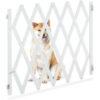 Hundeabsperrgitter ausziehbar bis 140 cm, 87-99 hoch, Bambus, Hunde Schutzgitter für Treppe & Tür, weiß - Relaxdays von RELAXDAYS