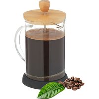 Kaffeebereiter, manuelle Stempelkanne, Siebeinsatz, 800 ml, Glas, Bambusdeckel, Teebereiter, transparent/natur - Relaxdays von RELAXDAYS