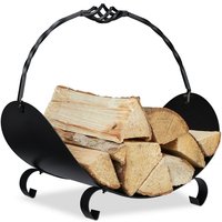 Relaxdays Kaminholzkorb Metall, Holztrage mit Henkel, HBT: 42,5 x 43,5 x 30 cm, innen, Holzkorb für Kaminholz, schwarz von RELAXDAYS