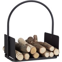 Kaminholzkorb schwarz, Brennholzkorb groß, Holzwiege Kamin, Feuerholzkorb Metall, HxBxT 47 x 40 x 30 cm, black - Relaxdays von RELAXDAYS