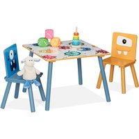 Relaxdays - Kindersitzgruppe, Kindertisch mit 2 Stühlen, Mädchen & Jungen, mdf & Holz, Sitzecke fürs Kinderzimmer, bunt von RELAXDAYS