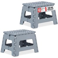 Klapphocker faltbar, 2er Set, Camping Hocker, Kinder Badhocker, bis 150 kg, Kunststoff, hbt: 22x35x28 cm, grau - Relaxdays von RELAXDAYS
