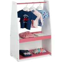 Kleiderständer Kinder, Kleiderstange & 2 Ablagen, HxBxT: 90 x 60 x 30 cm, Garderobe Kinderzimmer, weiß/rosa - Relaxdays von RELAXDAYS