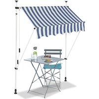 Klemmmarkise, Balkon Sonnenschutz, einziehbar, Fallarm, ohne Bohren, verstellbar, 150 cm breit, blau gestreift - Relaxdays von RELAXDAYS