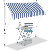 Klemmmarkise, Balkon Sonnenschutz, einziehbar, Fallarm, ohne Bohren, verstellbar, 200 cm breit, blau gestreift - Relaxdays von RELAXDAYS