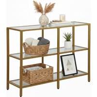 Relaxdays Konsolentisch, HxBxT: 73 x 100 x 30 cm, Metall, Glas, schmale Konsole Flur, Flurtisch mit 3 Ablagen, gold von RELAXDAYS