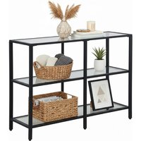 Relaxdays Konsolentisch, HxBxT: 73 x 100 x 30 cm, Metall, Glas, schmale Konsole Flur, Flurtisch mit 3 Ablagen, schwarz von RELAXDAYS