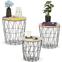 Relaxdays - Korbtisch 3er Set, rund, Korb Beistelltisch Wohnzimmer, Metall & Holzoptik, 3 Größen, Drahtkorb-Tisch, schwarz Relaxdays - Korbtisch 3er Set, rund, Korb Beistelltisch Wohnzimmer, Metall & Holzoptik, 3 Größen, Drahtkorb-Tisch, schwarz von RELAXDAYS
