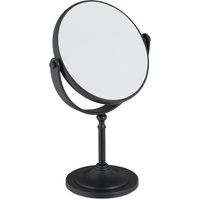 Kosmetikspiegel, 2-fach Vergrößerung, Tischspiegel zweiseitig, 360° drehbar, rund, hbt 27,5x18x10,5cm, schwarz - Relaxdays von RELAXDAYS