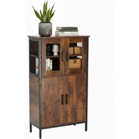 Relaxdays Küchenschrank Industrial, Hochschrank mit Glastüren HBT 108x60x30 cm, Vitrinenschrank schmal, Holzoptik, braun von RELAXDAYS