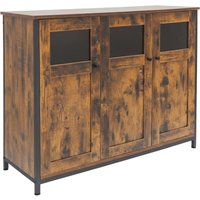 Relaxdays Küchenschrank mit Glastüren, HBT: 75 x 100 x 35 cm, 6 Fächer, Sideboard Küche, Industrial, dunkelbraun/schwarz von RELAXDAYS
