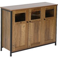 Relaxdays Küchenschrank mit Glastüren, HxBxT: 75 x 100 x 35 cm, 6 Fächer, Sideboard Küche, Holzoptik, braun/schwarz von RELAXDAYS