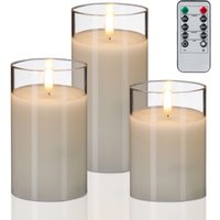 Relaxdays LED Kerzen im Glas, 3er Set, Fernbedienung, Timer & flackernde Flamme, Echtwachs, Windlichter flammenlos, weiß Relaxdays LED Kerzen im Glas, 3er Set, Fernbedienung, Timer & flackernde Flamme, Echtwachs, Windlichter flammenlos, weiß von RELAXDAYS