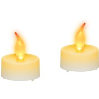 Relaxdays LED-Teelicht 2er Set, stimmungsvolle Partylichter, LED-Flackerlichter mit gelber Flamme, mit Batterien, weiß von RELAXDAYS