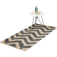 Läufer, Zick-Zack, 70 x 140 cm, Baumwolle & Jute, rutschfest, handgewebt, Diele & Flur, Teppich, beige-schwarz - Relaxdays von RELAXDAYS