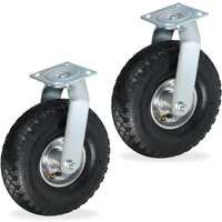 Lenkrollen 2er Set, luftbereift, 3.00-4, Schwerlastrollen, Platte zum Anschrauben, bis 240 kg, schwarz/silber - Relaxdays von RELAXDAYS