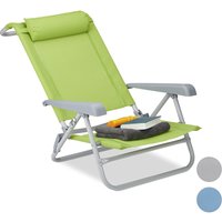 Liegestuhl klappbar, Nackenkissen, Flaschenöffner, 8-stufig verstellbar, bis 120 kg, Kunststoff, Stahl, grün - Relaxdays von RELAXDAYS