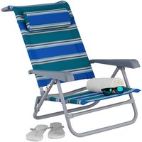 Liegestuhl klappbar, verstellbar, Strandstuhl mit Nackenkissen, Armlehnen & Flaschenöffner, blau/grün/weiß - Relaxdays von RELAXDAYS