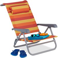 Relaxdays Liegestuhl klappbar, verstellbar, Strandstuhl mit Nackenkissen, Armlehnen & Flaschenöffner, gelb/rot/orange von RELAXDAYS