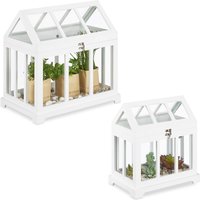 Relaxdays - Mini Gewächhaus, 2er Set, für die Fensterbank, Indoor Treibhaus, Glas und mdf, Kräuter, Blumen, 2 Größen, weiß von RELAXDAYS