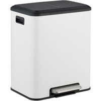 Relaxdays - Mülleimer 2 x 15 Liter, Küchenmülleimer mit entnehmbare Inneneimer, Absenkautomatik und Trittpedal, weiß von RELAXDAYS