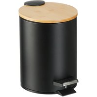 Relaxdays Mülleimer Bad, 3 l, Kosmetikeimer Absenkautomatik, Bambusdeckel, entnehmbarer Inneneimer, Treteimer, schwarz von RELAXDAYS
