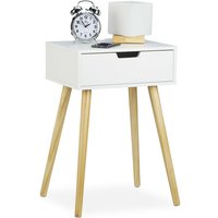 Relaxdays - Nachttisch weiß, modernes & skandinavisches Design, 1 Schublade, für Boxspringbett, hbt 60x40x30cm, weiß/natur von RELAXDAYS