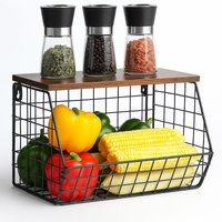 Relaxdays Obstkorb Wandregal, Ablagebrett, Küchenorganizer, HBT: 22x30x20 cm, Gitterkorb Metall, schwarz/dunkelbraun Relaxdays Obstkorb Wandregal, Ablagebrett, Küchenorganizer, HBT: 22x30x20 cm, Gitterkorb Metall, schwarz/dunkelbraun von RELAXDAYS