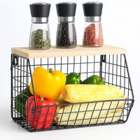 Relaxdays Obstkorb Wandregal, Ablagebrett, Küchenorganizer zum Hängen, HBT 22x30x20 cm, Gitterkorb Metall, schwarz/natur von RELAXDAYS