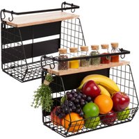 Relaxdays Obstkorb Wandregal 2er Set, Küchenorganizer magnetisch, HBT: 30x35,5x21 cm, Gitterkorb Metall, schwarz/natur von RELAXDAYS
