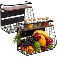 Relaxdays Obstkorb Wandregal 2er Set, Küchenorganizer magnetisch, HBT: 30x35,5x21 cm, Korb Metall, schwarz/dunkelbraun von RELAXDAYS
