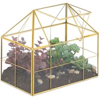 Relaxdays - Pflanzenterrarium, Glas & Kupfer, hbt: 21x23x14 cm, Deko Glashaus Kakteen & Moos, Glaskasten Fensterbank, gold von RELAXDAYS