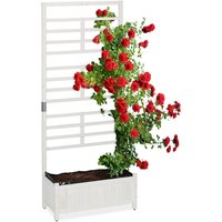 Relaxdays Pflanzkasten mit Spalierwand, HBT 171 x 71,5 x 32cm, Sichtschutz mit Blumenkasten, Balkon & Garten, Holz, weiß von RELAXDAYS