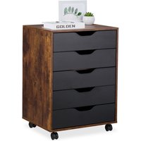 Relaxdays Rollcontainer, 5 Schubladen, HxBxT: 66,5 x 48 x 39,5 cm, Büroschrank, Aktenschrank mit Rollen, braun/schwarz Relaxdays Rollcontainer, 5 Schubladen, HxBxT: 66,5 x 48 x 39,5 cm, Büroschrank, Aktenschrank mit Rollen, braun/schwarz von RELAXDAYS