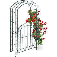 Relaxdays - Rosenbogen mit Tür, Garten Rankhilfe Kletterpflanzen, Torbogen Metall, wetterfest, hbt 215 x 115 x 43 cm, grün von RELAXDAYS