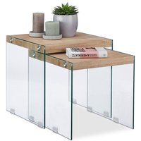 Relaxdays Satztisch 2er Set, massive Tischplatte, edle Glas Beistelltische, Wohnzimmer, Couchtische 40-45 cm hoch, natur Relaxdays Satztisch 2er Set, massive Tischplatte, edle Glas Beistelltische, Wohnzimmer, Couchtische 40-45 cm hoch, natur von RELAXDAYS