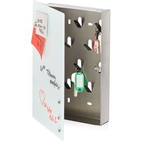 Schlüsselkasten mit Glasmagnettafel, 30x20 cm, 10 Haken, 6 Magnete, beschriftbar, Schlüsselbrett, weiß-silber - Relaxdays von RELAXDAYS