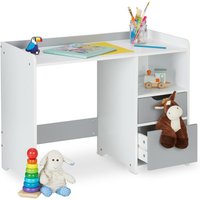 Relaxdays Schreibtisch Kinder, HBT 60 x 80 x 38 cm, 2 Schubladen, offenes Fach, Tischrand, Kinderschreibtisch, weiß/grau von RELAXDAYS