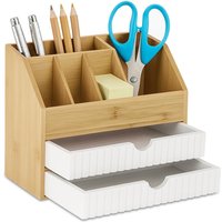 Relaxdays Schreibtisch Organizer, Schubladen & Fächer, HxBxT: 19 x 24 x 14 cm, Bambus & MDF, Büraufbewahrung, natur/weiß Relaxdays Schreibtisch Organizer, Schubladen & Fächer, HxBxT: 19 x 24 x 14 cm, Bambus & MDF, Büraufbewahrung, natur/weiß von RELAXDAYS