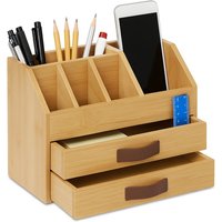Relaxdays Schreibtisch Organizer, Schubladen & Fächer, HxBxT: 19 x 24 x 14cm, Bambus & MDF, Büraufbewahrung, natur/braun von RELAXDAYS